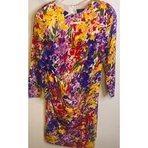 Vintage CH Carolina Herrera Silk Loud  Floral Dress Womens Size 12 Ruched USA